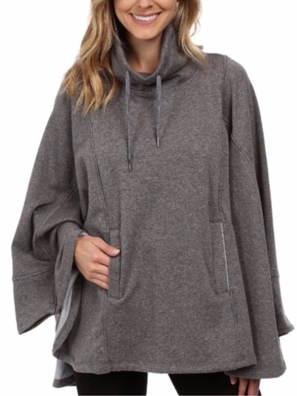 UGG Pichot Heather Grey Fleece Lined Cowl Neck Cape Poncho Size M/L